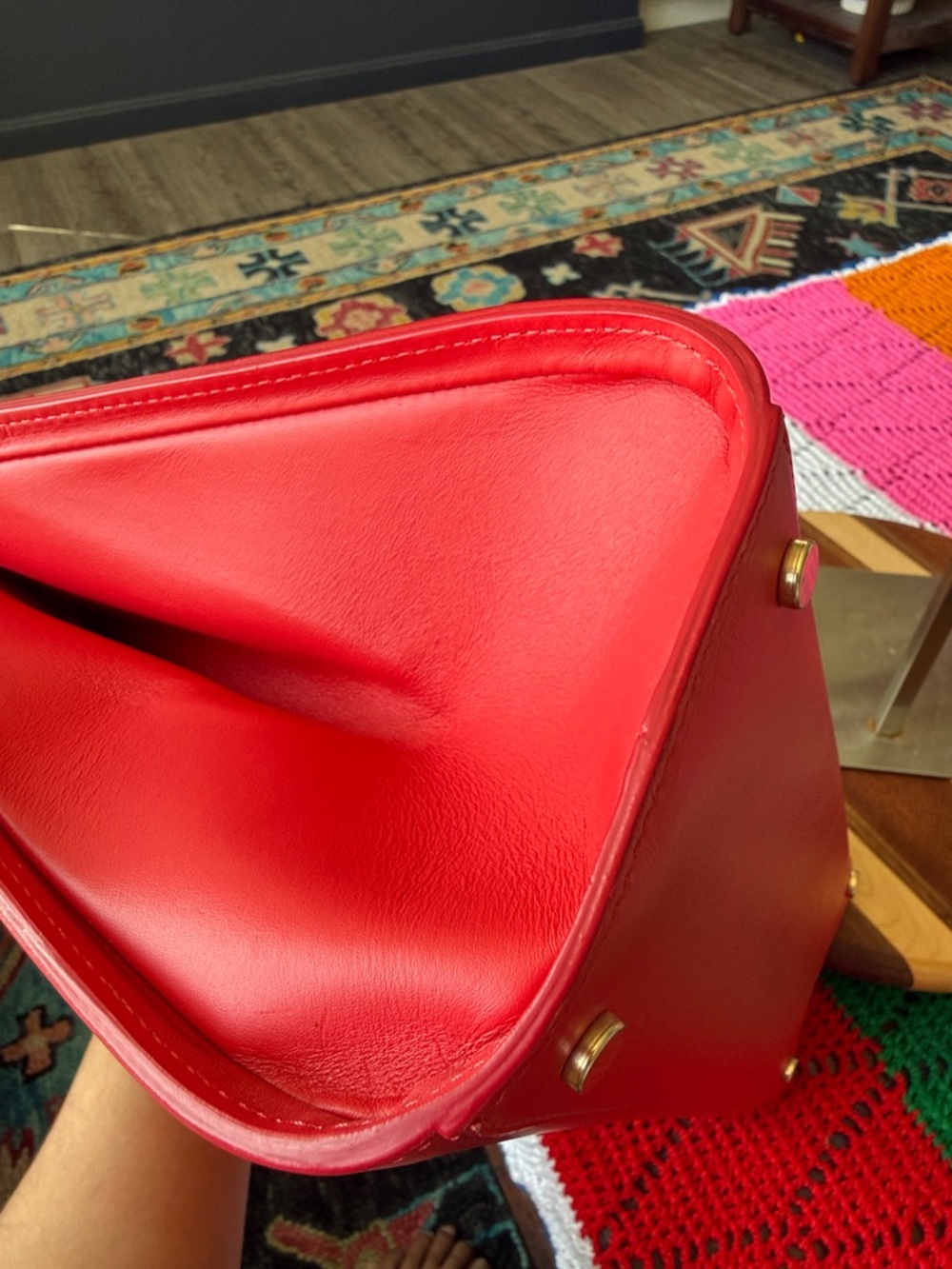 Bruno Magli Vibrant Red Leather Shoulder Bag with Gold Hardware - Picture 16 of 16